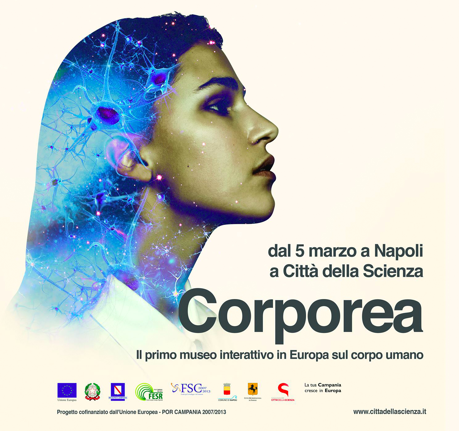 La locandina di Corporea, la mostra interattiva sul corpo umano inaugurata alla Città della Scienza di Napoli. Credit: Città della Scienza.
