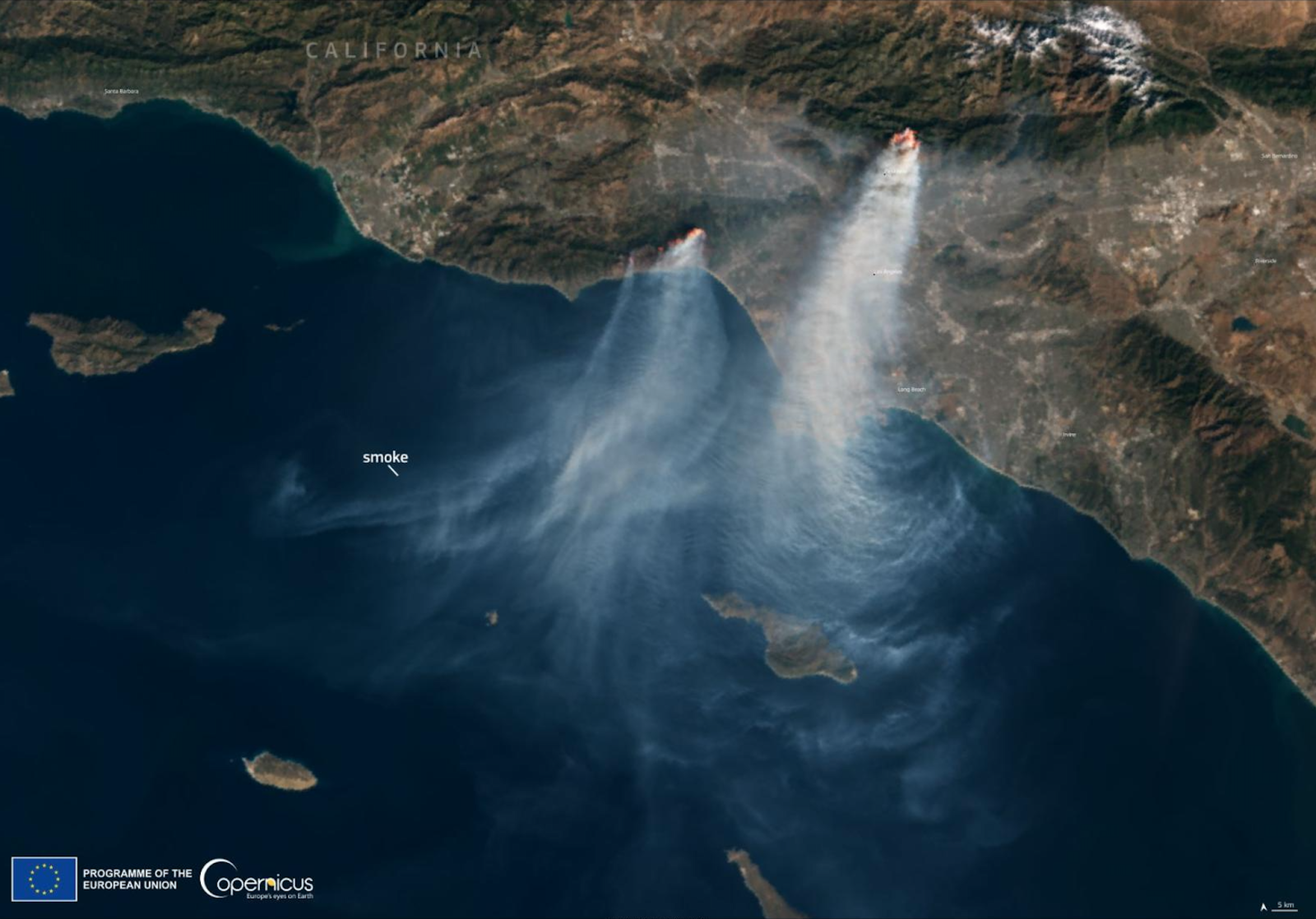 immagine satellitare incendi Los Angeles