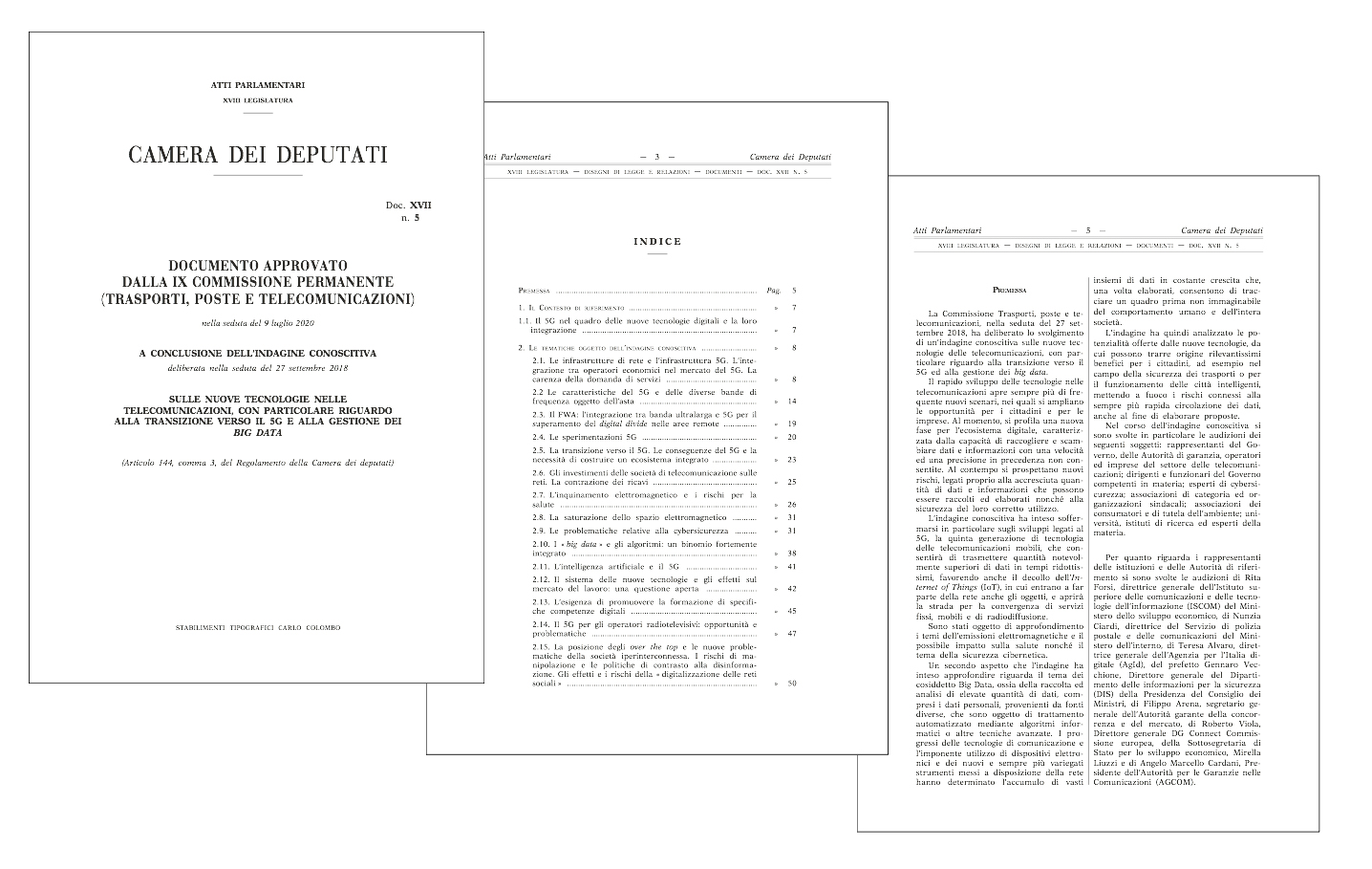 alcune pagine del documento conclusivo dell'indagine della Camera sul 5G